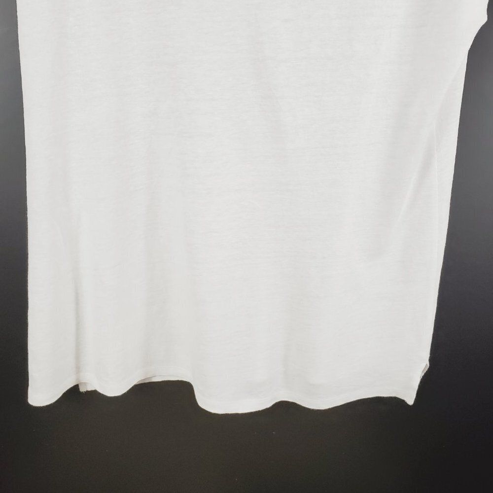 d&co High-Low White Short Sleeved Top Trimmed V-Neck Side Slits - Picture 8 of 13